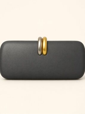 Zara Metallic Ring Clutch Bag Box Clutch Chain Strap Dark Gray